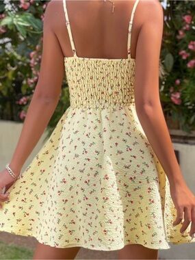 SHEIN Yellow Floral Smocked A-Line Mini Dress